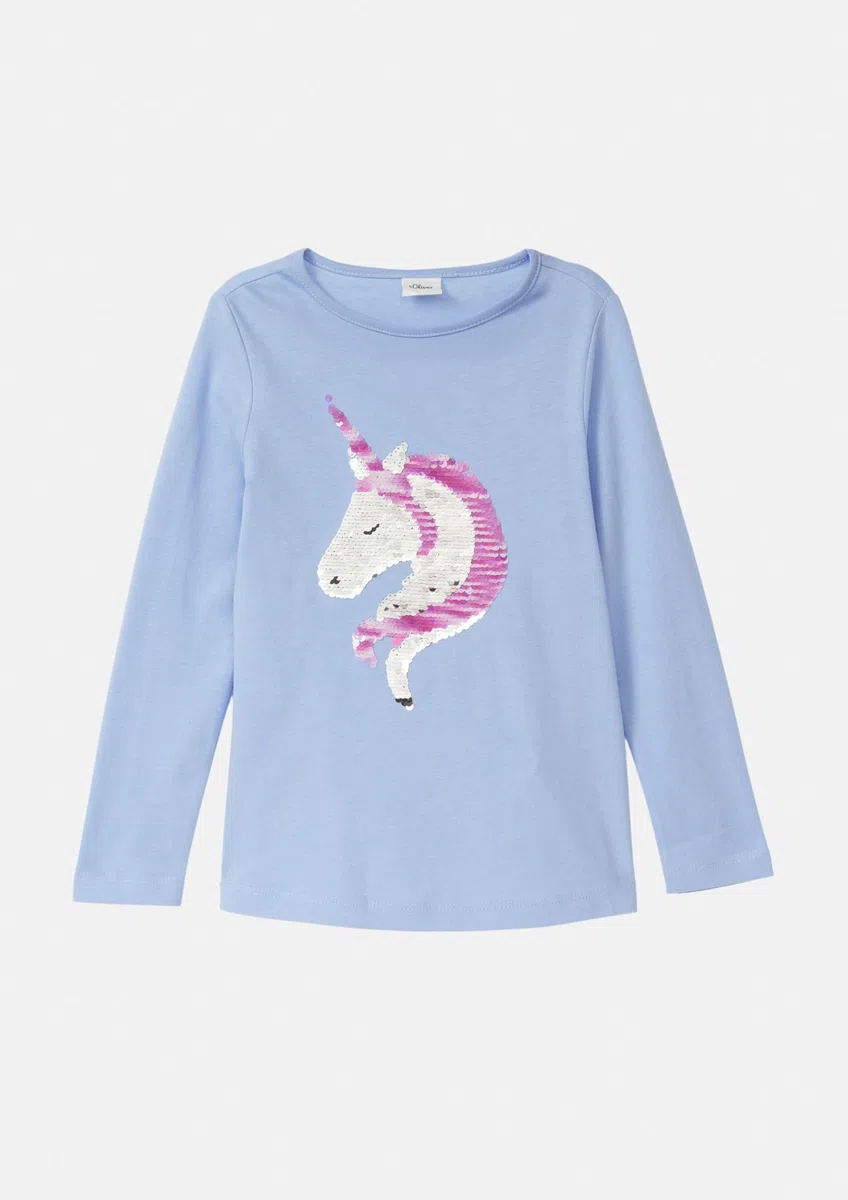 s.Oliver Mädchen Langarm-Jersey-Shirt mit Pailletten im A-Shape T-Shirt Langarm mit Pailletten