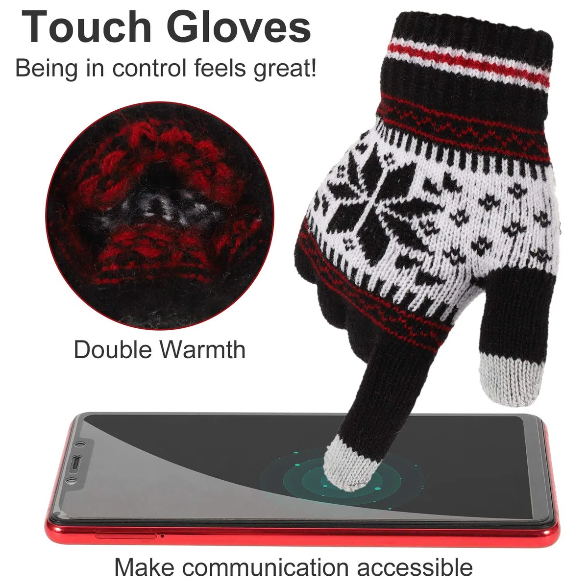 Gitua 2 Paar Touchscreen Handschuhe, Damen Winterhandschuhe Winddichte Strick Fäustlinge Handschuhe für Skifahren Radfahren Wandern