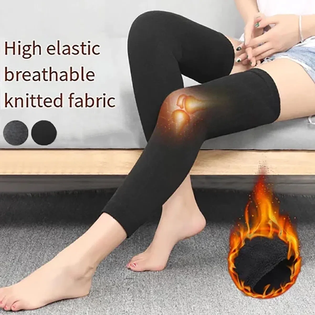 Kaschmir-Beinwärmer, winterwarm gestrickt über kniehoher Beinwärmer, warme Thermo-Knie-Kompressionsmanschette für Männer und Frauen