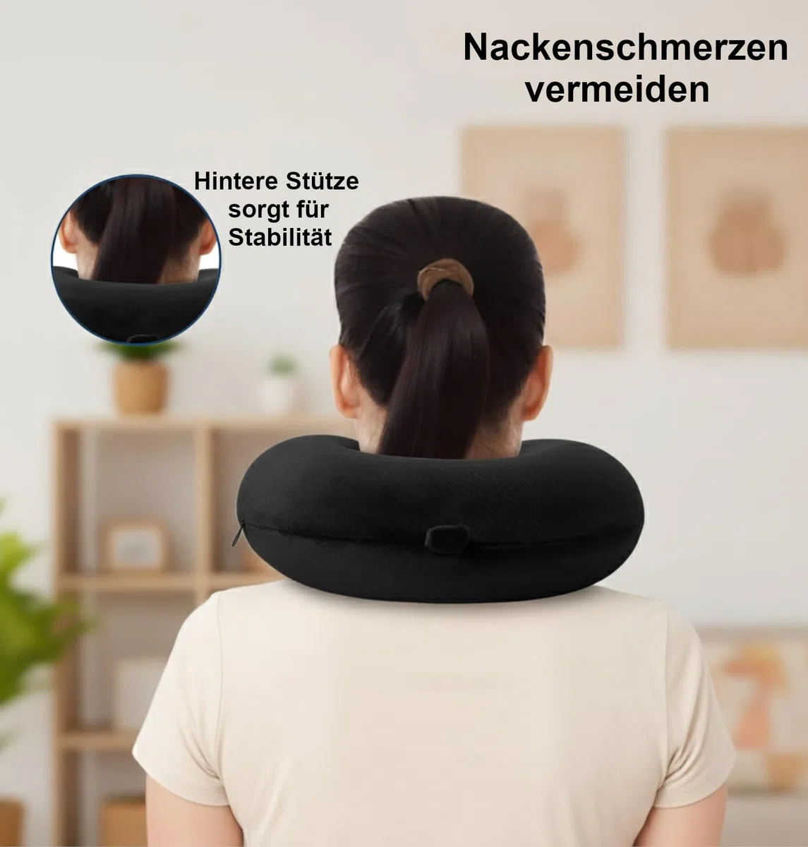 Reisekissen (Essentials) - 100% Memory Foam - U-förmiges Nackenkissen mit samtweichem Bezug - Nackenhörnchen - Ideal für Reisen, Flugzeug, Auto, Büro und Zuhause, waschbar (Schwarz)