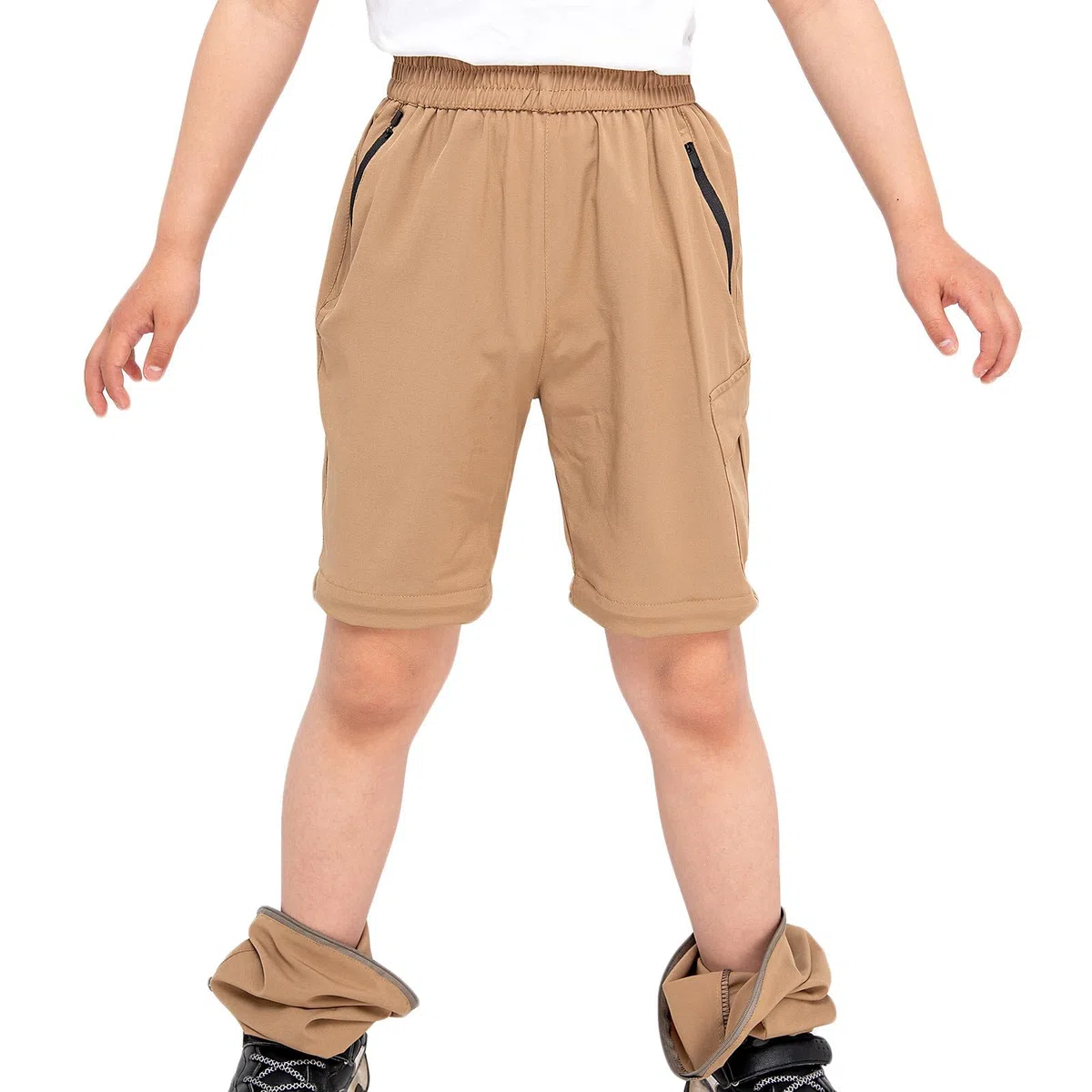 Kinder Zip Off Wanderhose Abnehmbar Trekkinghose, 2 in 1 Pants Jungen Elastische Taille Outdoorhose Arbeit Hosen Einfarbig Funktionshose Wasserdicht & Atmungsaktiv Outdoorhosen