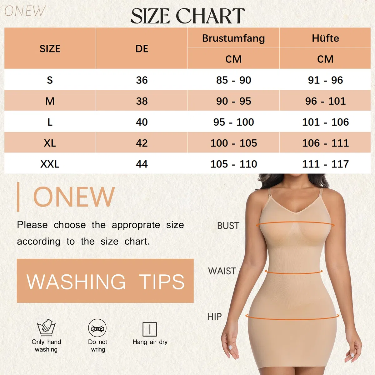 ONEW Bauchweg Shapewear Miederkleid Damen Nahtlose Unterkleid Taillenforme Formkleid Tummy Control Shaping Full Slip Beige XL