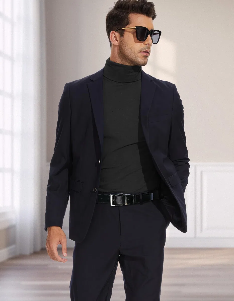 SIMIYA Herren Rollkragen Basic Männer Langarmshirt: Slim Fit Innenfleece Thermounterwäsche Oberteil Langarm Elastisch Rollkragenshirt Angenehm und Atmungsaktiv