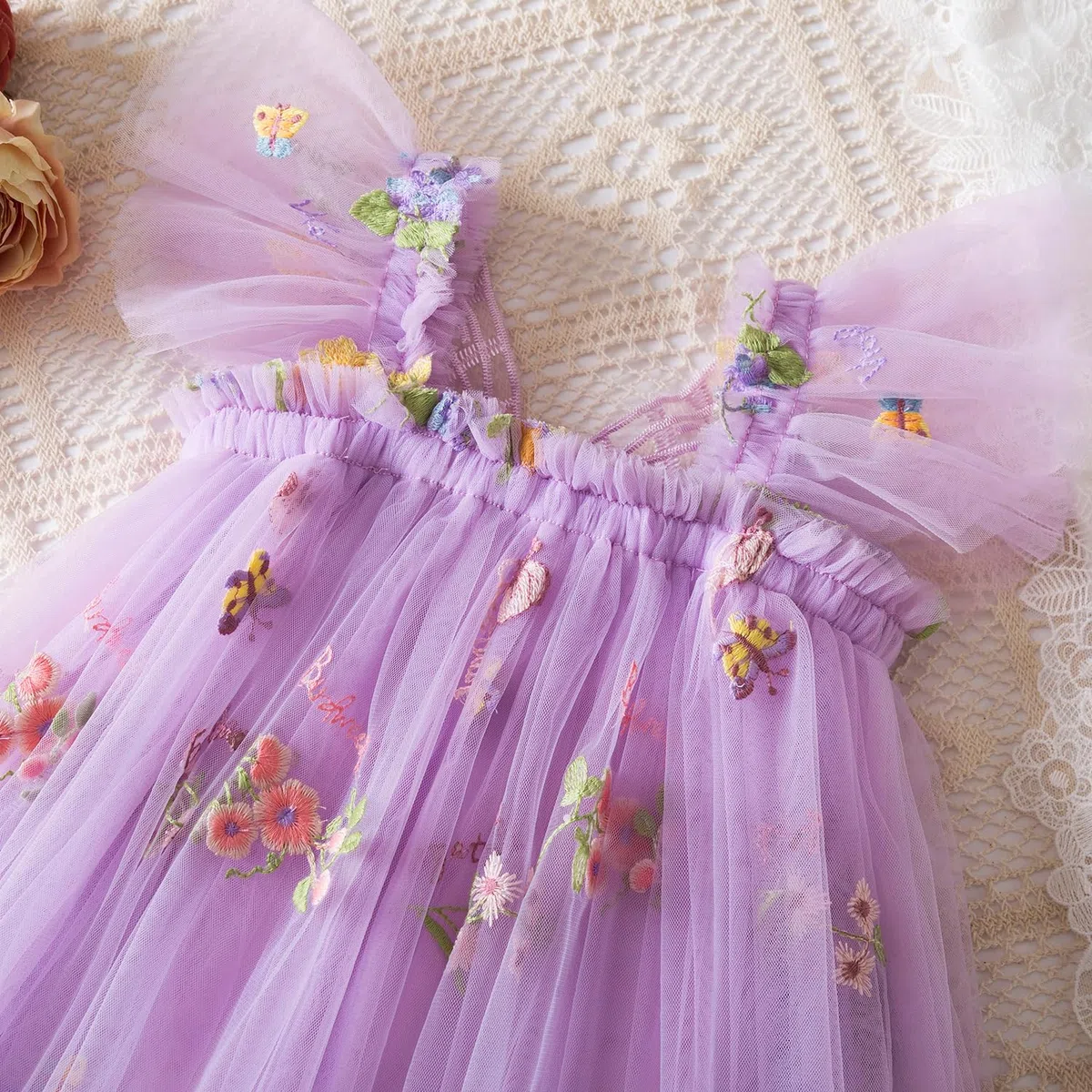 JiAmy Baby Mädchen Kleid Schmetterling Blumen Stickerei Ärmelloses Tüllkleid Kleinkind Sommer Hochzeit Geburtstag Party Prinzessin Kleider für Mädchen 6 Monate-5 Jahre