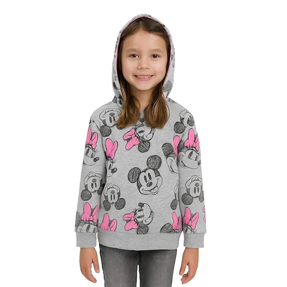United Labels Disney Minnie Mouse Pullover mit Kapuze für Mädchen, Grau Rosa, Hoodie, Sweatshirt, Kapuzenpullover für Kinder