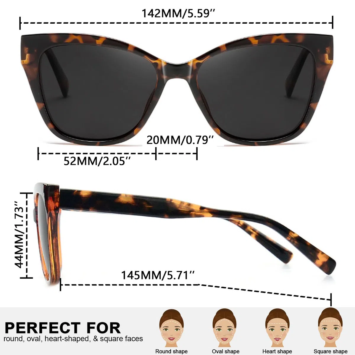 Joopin Acetat Sonnenbrille Damen Cateye Schwarz Modische und Polarisierte 90er Katzenauge Brille Chunky TR90 UV400-Schutz Cosplay Party zum Fahren
