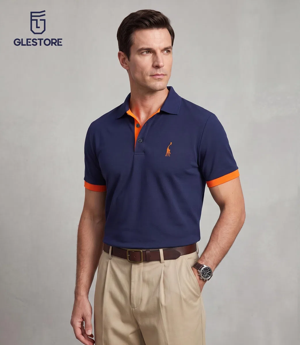 GLESTORE Poloshirt Herren Männer Hemd Herren Kurzarm Giraffe Stickerei T-Shirt Sommer Golf