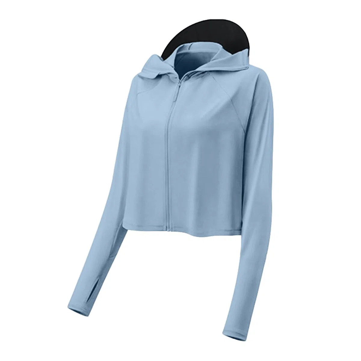 Laufjacke Damen UV 50+ Ice Silk Atmungsaktive Sportjacke Langarm Gym Top Sportshirt mit Reißverschluss Sportliches Sonnenschutzoberteil mit Abnehmbarer Krempe Yoga Fitness Laufen Joggen Tennis