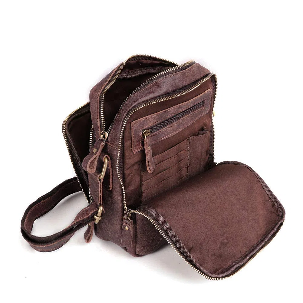 BAIGIO Umhängetasche Herren Leder Schultertasche Vintage Messenger Bag mit Schultergurt Dunkelbraun