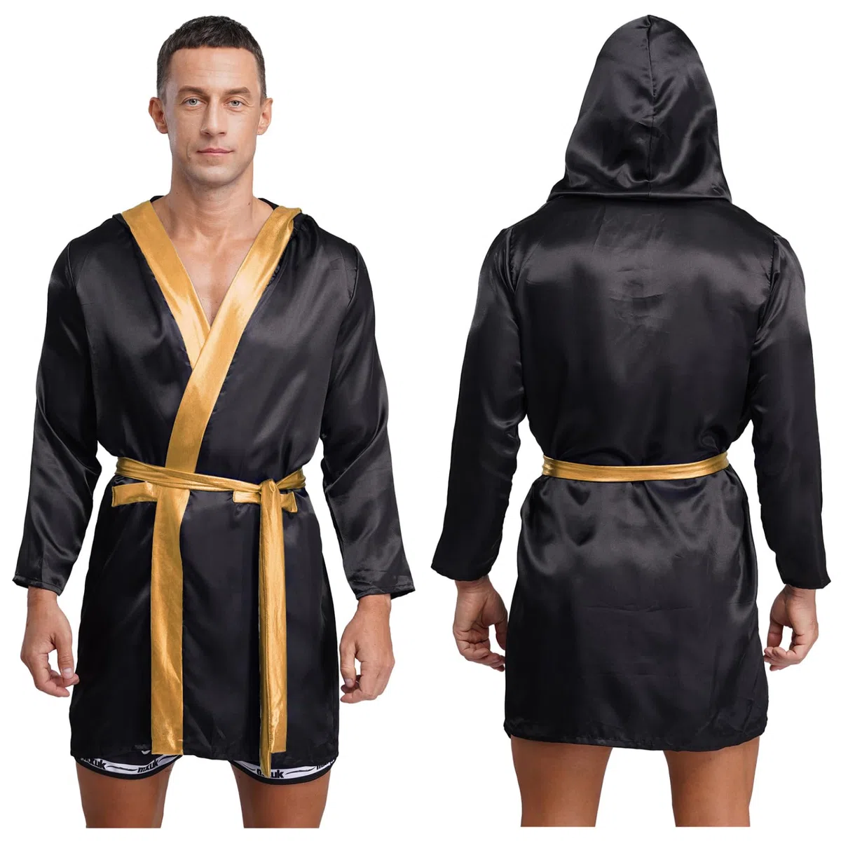 Vxuxlje Satin Boxermantel Herren Jungen Muay Thai Kapuzenjacke Langarm Satin Robe Mit Kapuze Kampfsport Kung Fu Training Workout Outfit Sportanzug