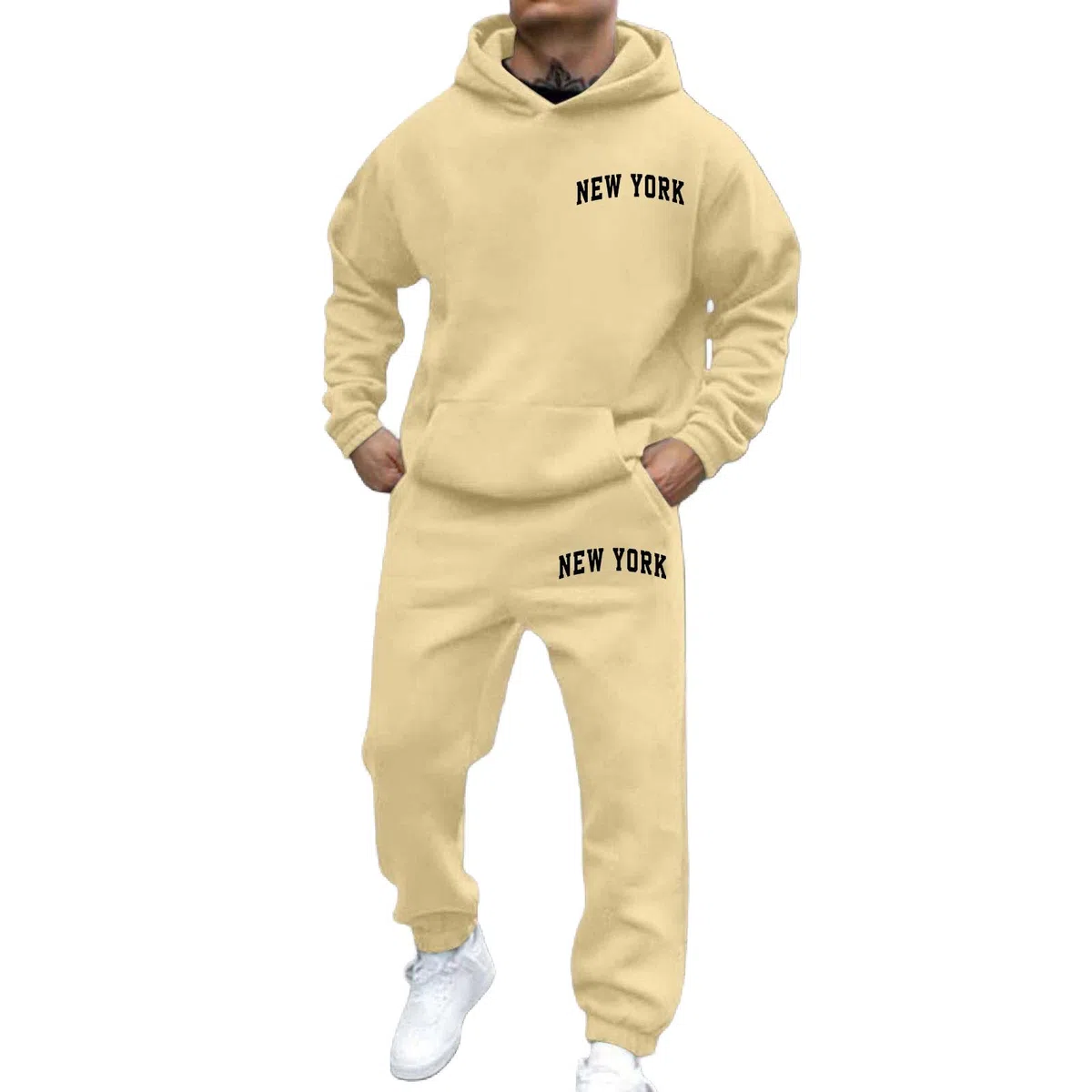 Herren Jogginganzug Einfarbig Zweiteiler Set Trainingsanzug Freizeitanzug mit Sweatshirt und Jogginghose Baumwolle Tracksuit Casual Outfit