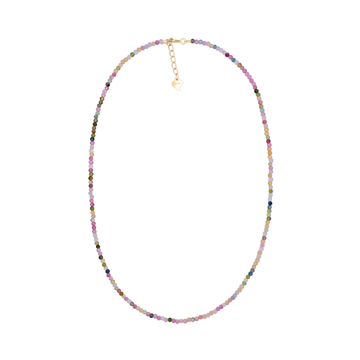 Turmalin Halskette 925 Silber Natürlicher Edelstein Schmuck 2mm Neu Elegant Mehrfarbig Silberschmuck