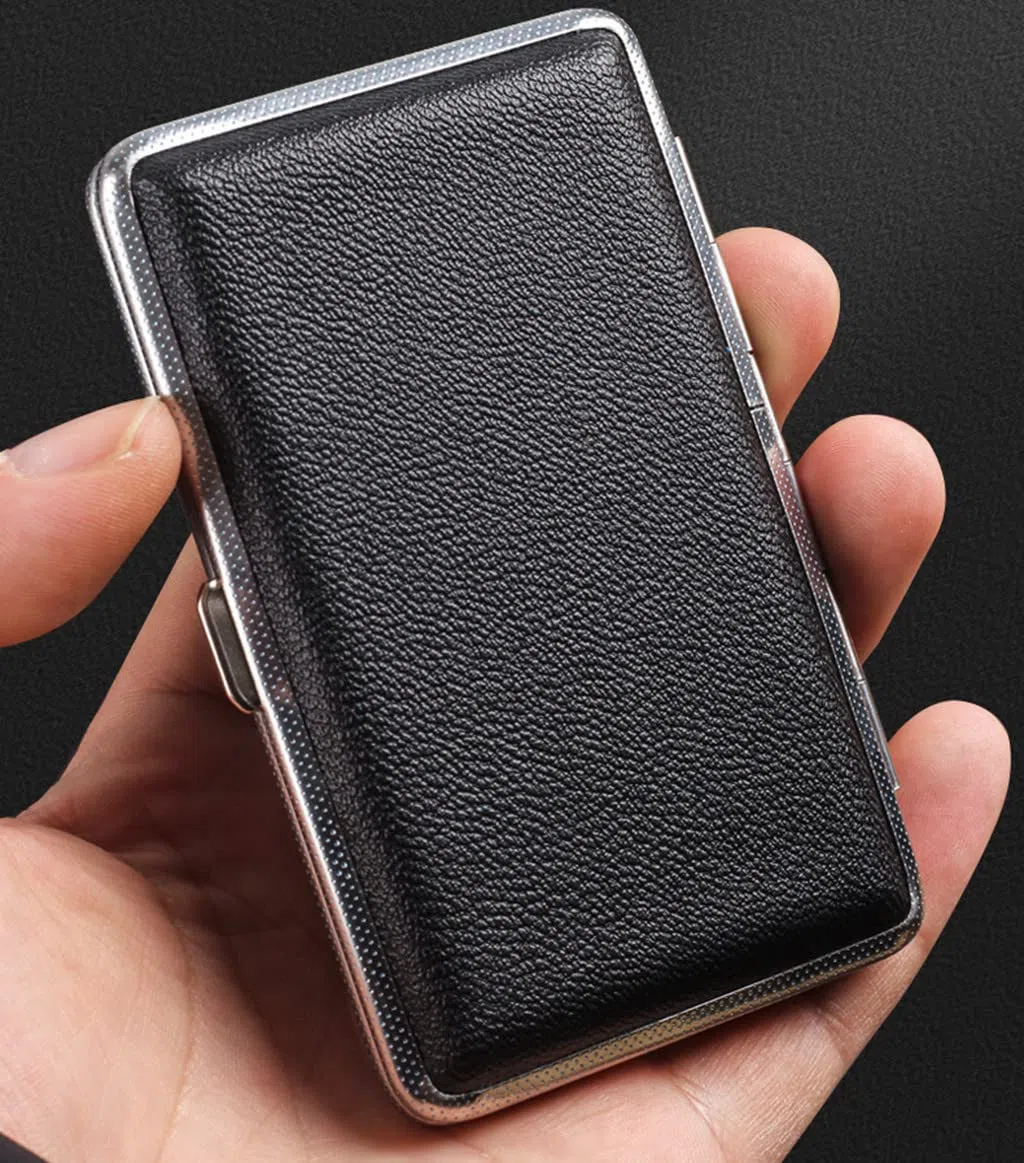 2 X Damen Zigarettenetui leder/Metall Schwarz Zigarettenschachtel Zigarettenetui für 20 slim Zigaretten oder 14 normal Zigaretten Zigarettenbox ciagrettecase Zigarettencase für Frau