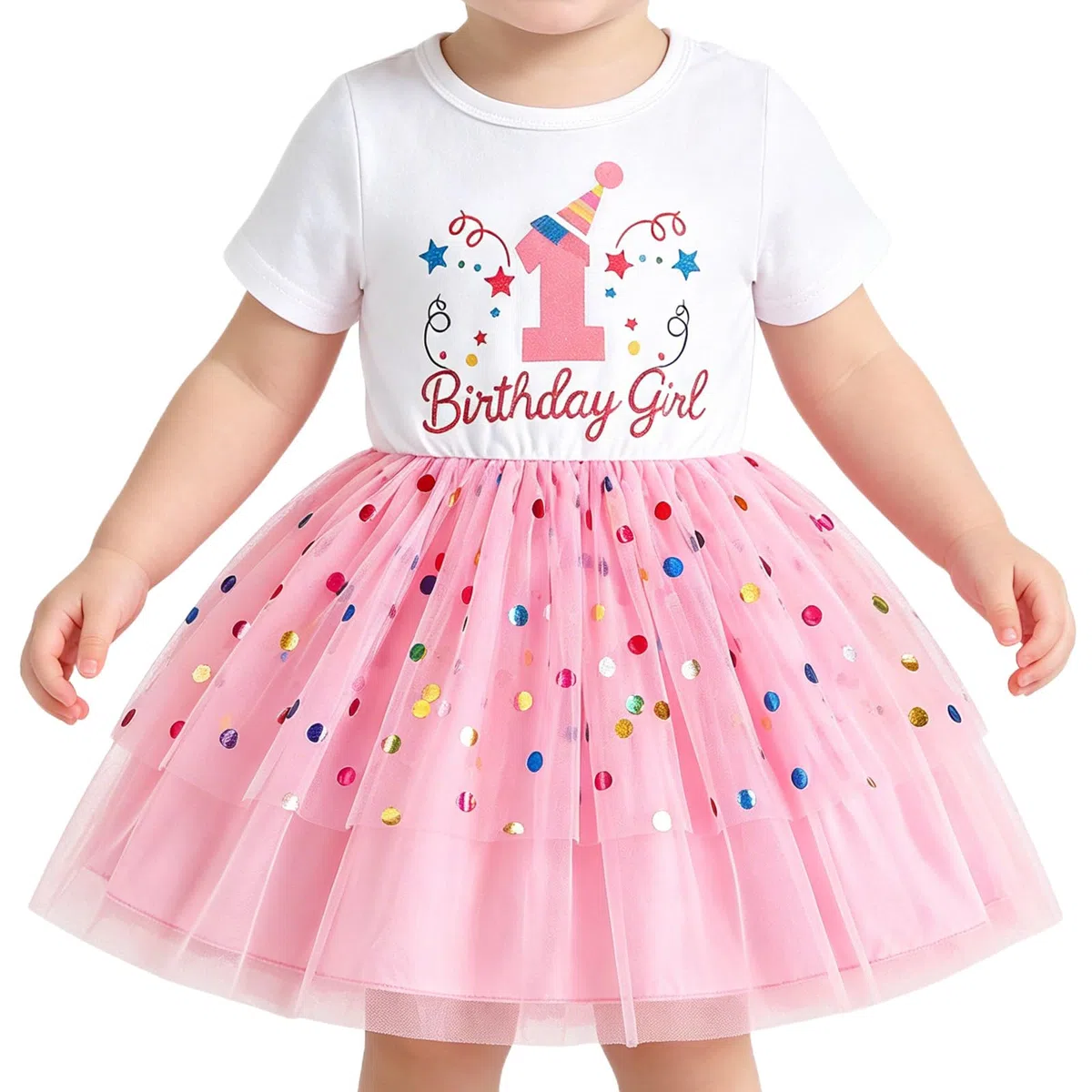 Baby Mädchen Geburtstags Outfit Glitzer Birthday Girl Bodykleid mit gepunktetem Tüllrock Cake Smash Outfit für Fotos