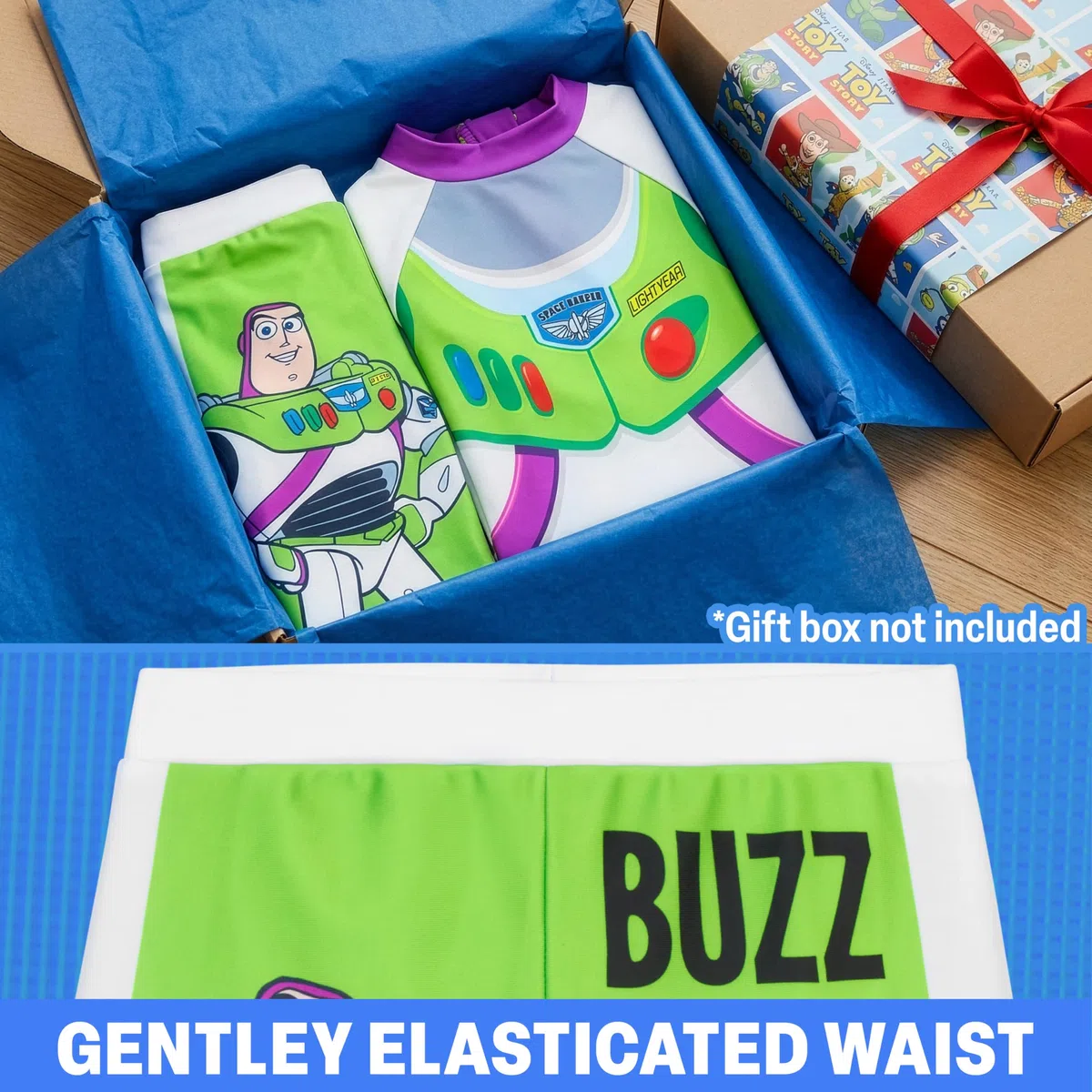 Toy Story Buzz Lightyear | Woody Schwimmanzug Kinder Jungen Badeanzug Set Zweiteilig, Schwimmshirt & Badehose, Urlaub Zubehör, Geschenke für Jungs