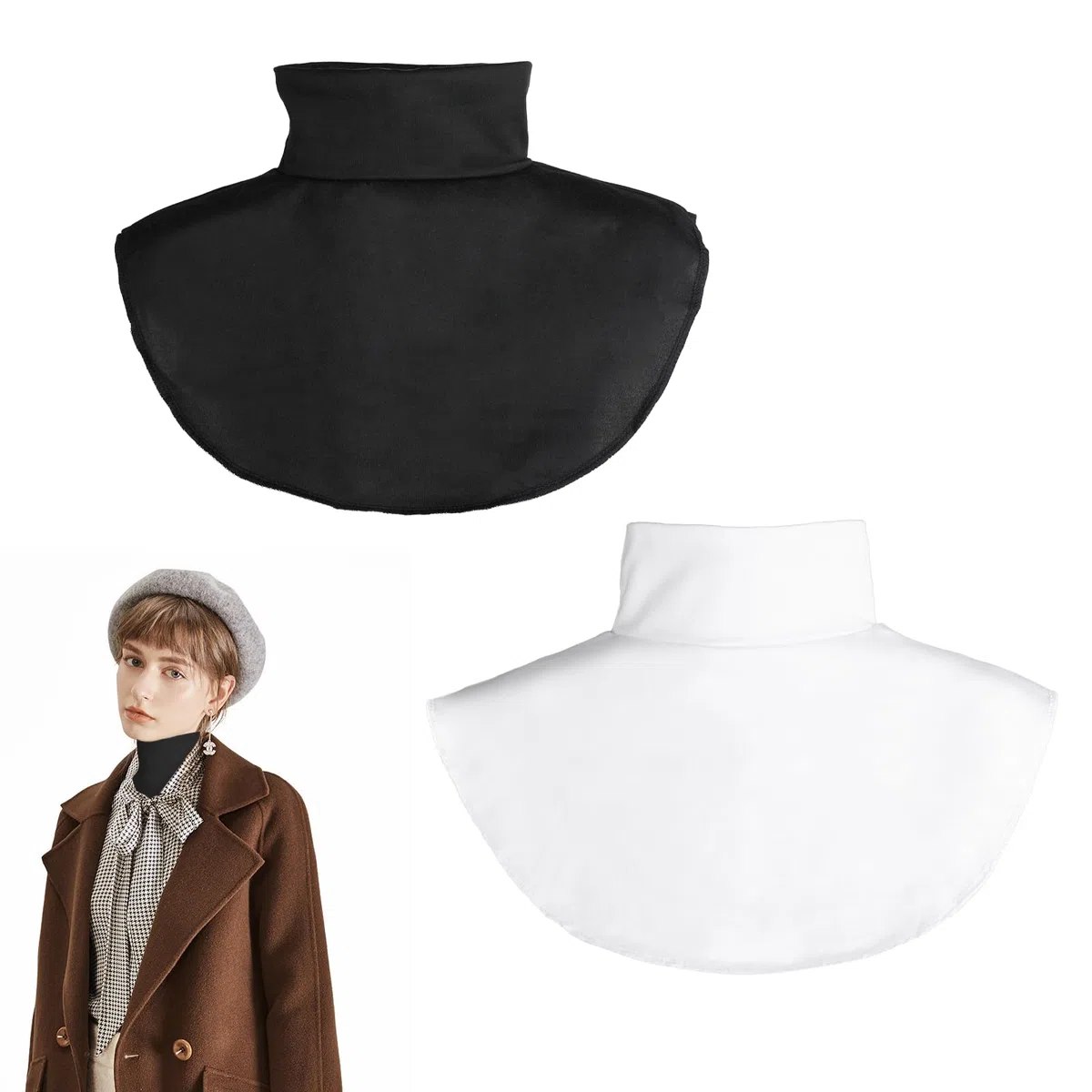 2 Stücke Krageneinsatz Damen, Blusenkragen Einsatz Damen Rollkragenshirt Removable Rollkragen Kragen, Hemdkragen Einsatz für Formelle Blusen Pullover Mäntel (schwarz + weiß)