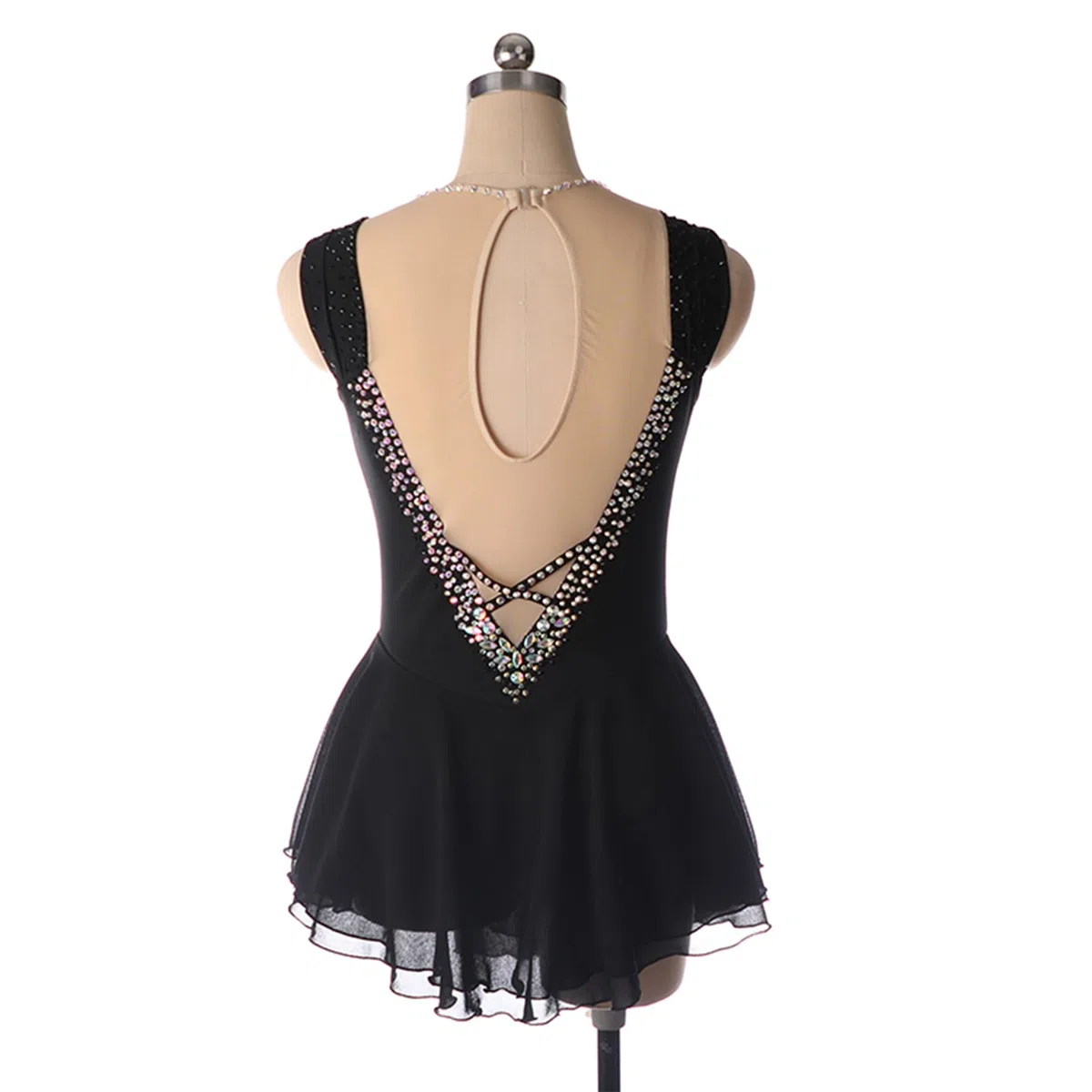 Damen Eiskunstlauf Kleid Weiß Ärmellos Strass Gymnastik Activewear Wettbewerb Training Schwarz