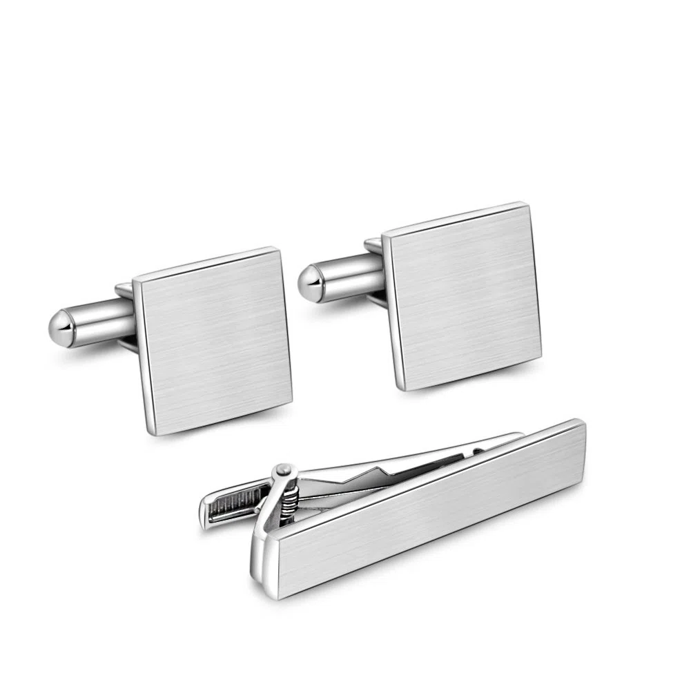 Manschettenknöpfe Herren und Krawattennadel Set Silber Cufflinks Manschetten Knopf Edelstahl für Hemd Hochzeit Geburtstag Geschenk Valentinstagsgeschenk