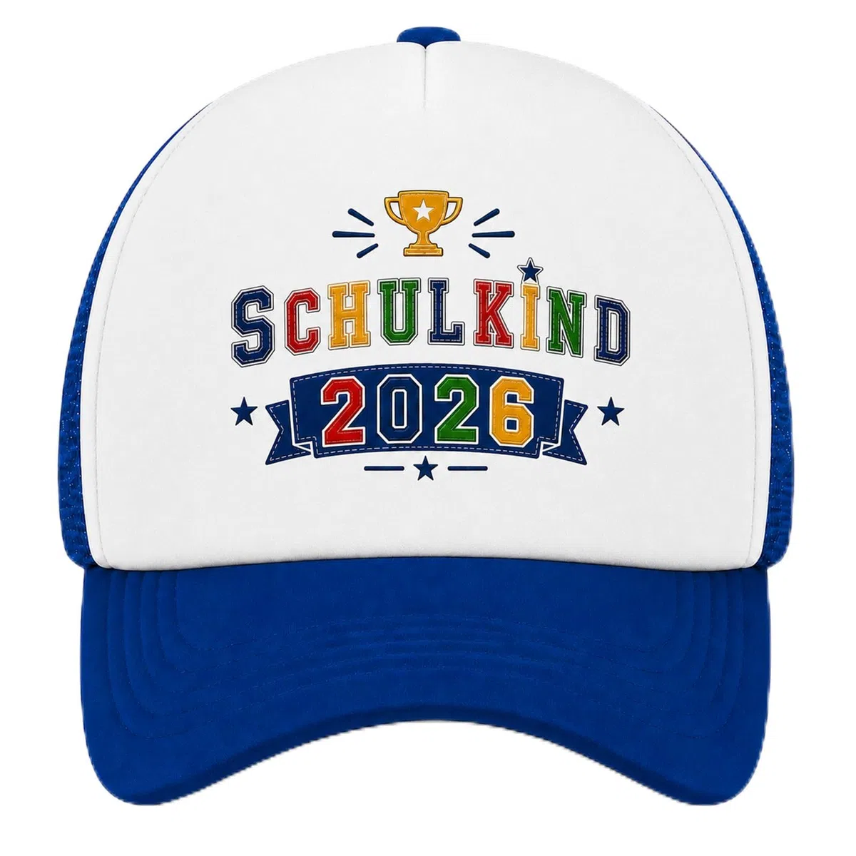 AHEJIOO Einschulung Geschenk – Baseballcap mit Pokal-Motiv – Schulkind 2026 Junge Schultüte füllung, Ideales Schulkind Einschulung Junge Outfit Accessoire, Blau-Weiße Mütze für den Ersten Schultag