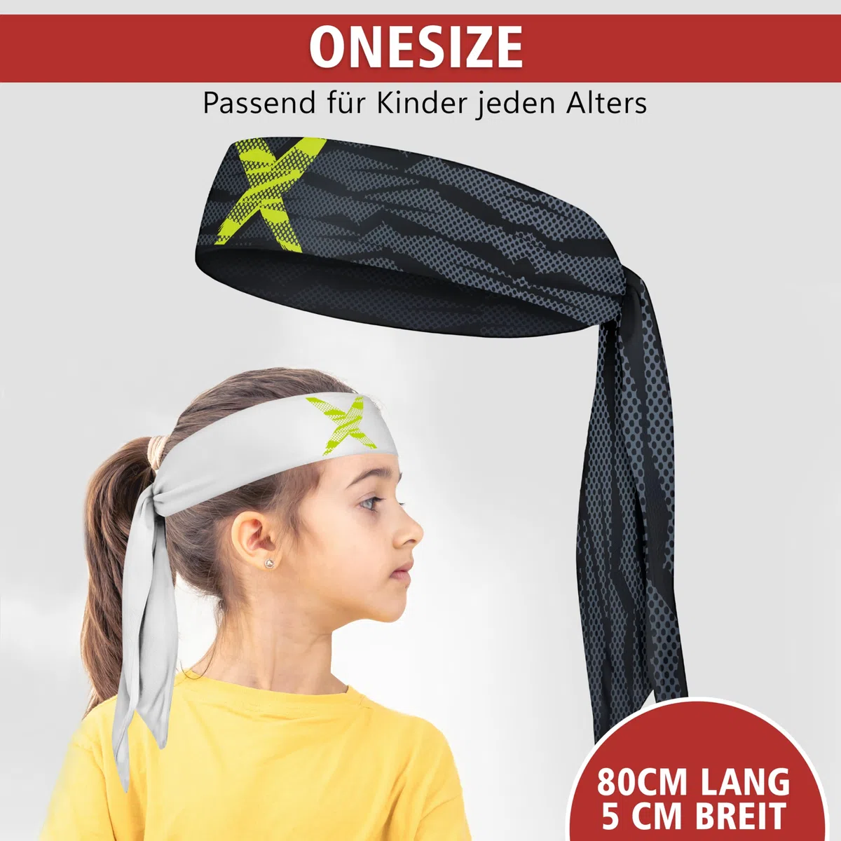 Kinder Sport Haarband, Bandana, Stirnband, für Kinder, Jungen und Mädchen (NeonX Weiß/Schwarz Doppelpack, Kinder)