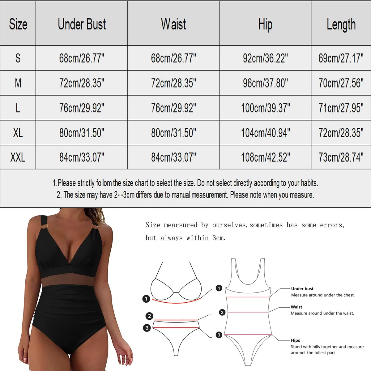 Badeanzug Damen, Badeanzug Damen Bauchweg Mesh V Ausschnitt Einteilige Bademode Monokini mit Gepolsterte Push Up Badeanzüge für Damen Bauchkontrolle Sommer Swimsuit Badebekleidung