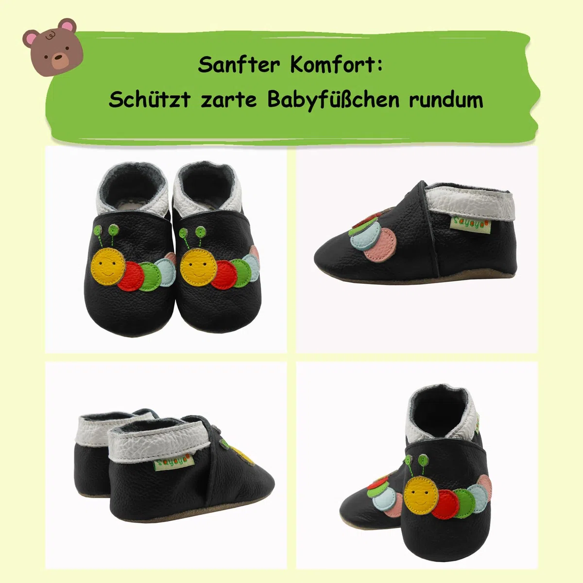 SAYOYO Weiche Leder Krabbelschuhe Baby Lauflernschuhe Jungen Rutschfeste Babyhausschuhe Mädchen Kleinkind Lederschuhe