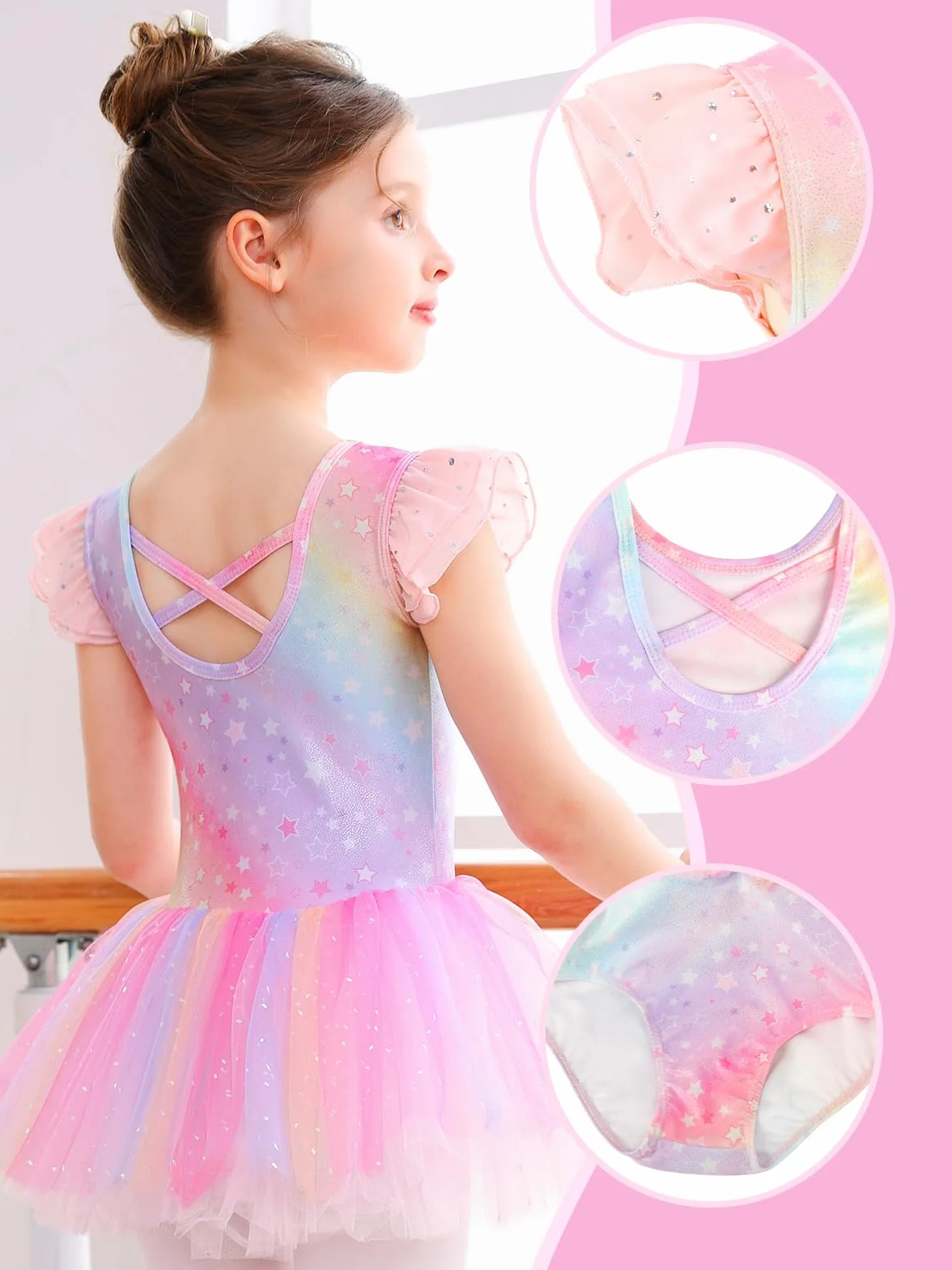 Bezioner Ballettkleid Mädchen Gedruckt Ballettkleidung Funkelnd Tanzkleid Ballettanzug Balletttrikot Kurzarm Tütü Kinder