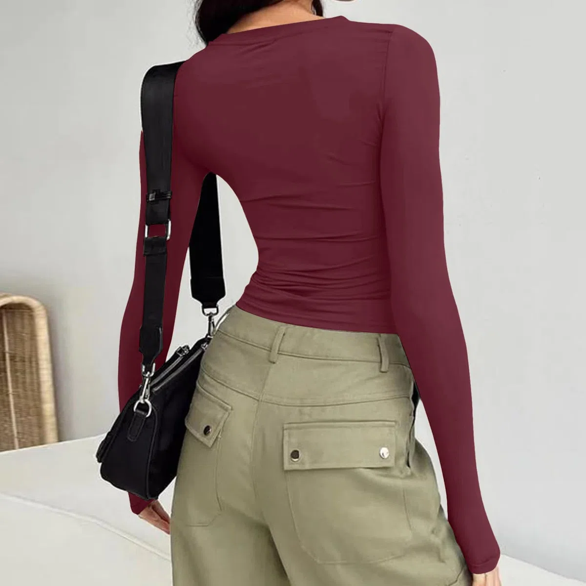 3er Pack Basic Langarmshirt Damen Eng Slim Fit Y2k Tshirt Crop Top Sexy Enge Bauchfreies Oberteile Lässig Rundhals Gym Sport Oberteil Top Teenager Mädchen Streetwear Long Sleeve Shirt
