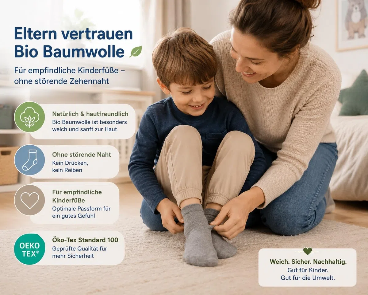 8 Paar Bio Baumwolle Socken ohne Naht Kinder Junge Mädchen Basic-Socken Öko-Tex Standard 100