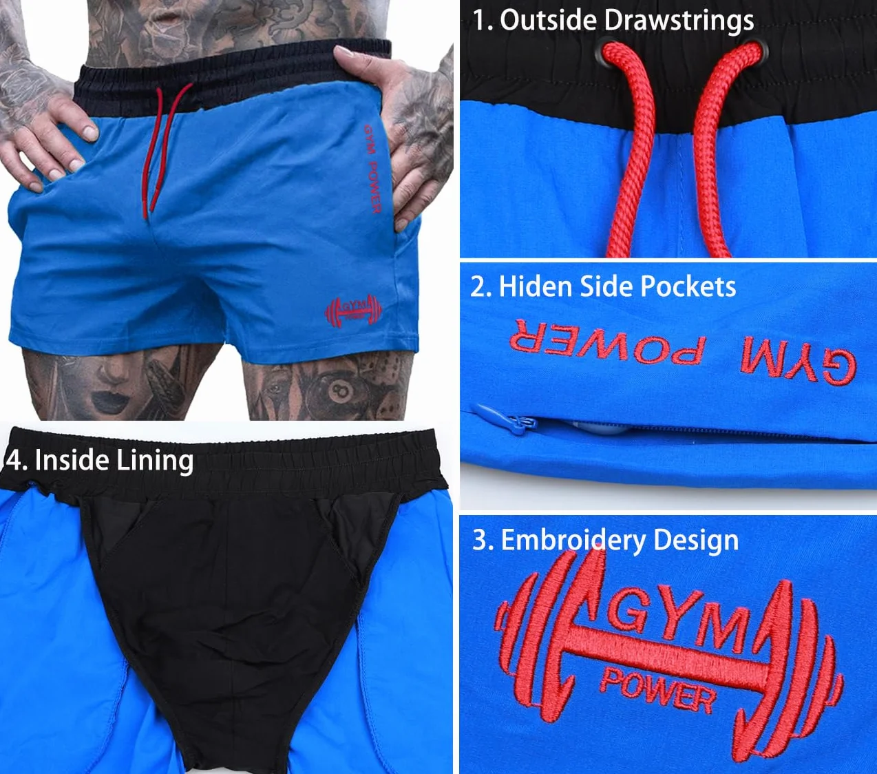 Muscle Alive Herren Sport Running 4" Elite Teilt Laufen Kurze Hose mit Futter Schnell Trocken Shorts
