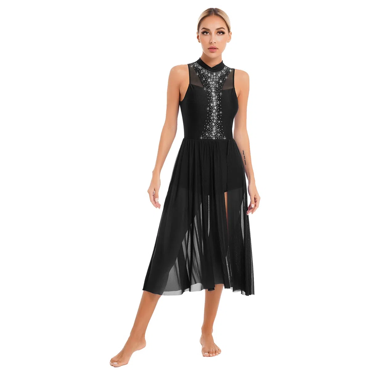 Freebily Frauen Tanzkleid Glitzer Lyrisch Latin Ballsaal Walzer Kleid Tanz Ballett Leotard Swing Kleid Moderne Tanzkostüme Contemporary Dance Dress