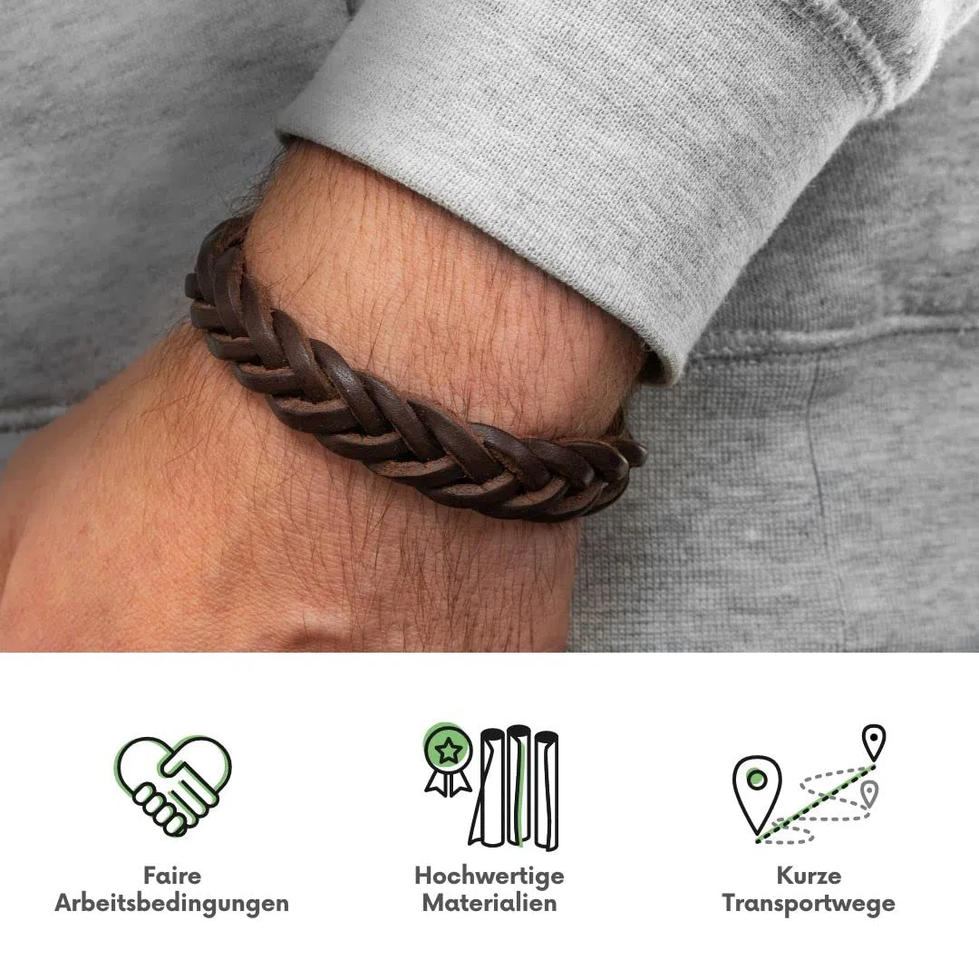 Simaru Lederarmband Herren, echtes Leder pflanzlich gegerbt, Geflochtenes Herrenarmband, Armband für Männer größenverstellbar & robust