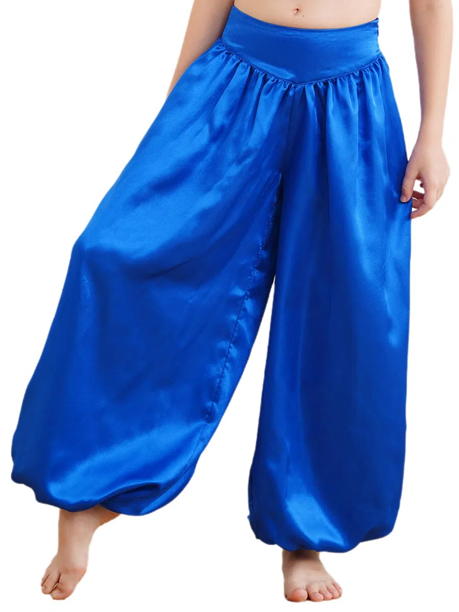 Kinder Mädchen Arabische Hose Glänzend Harems Yogahose Lang Satin Tanzhose Pumphose Bauchtanz Kostüm