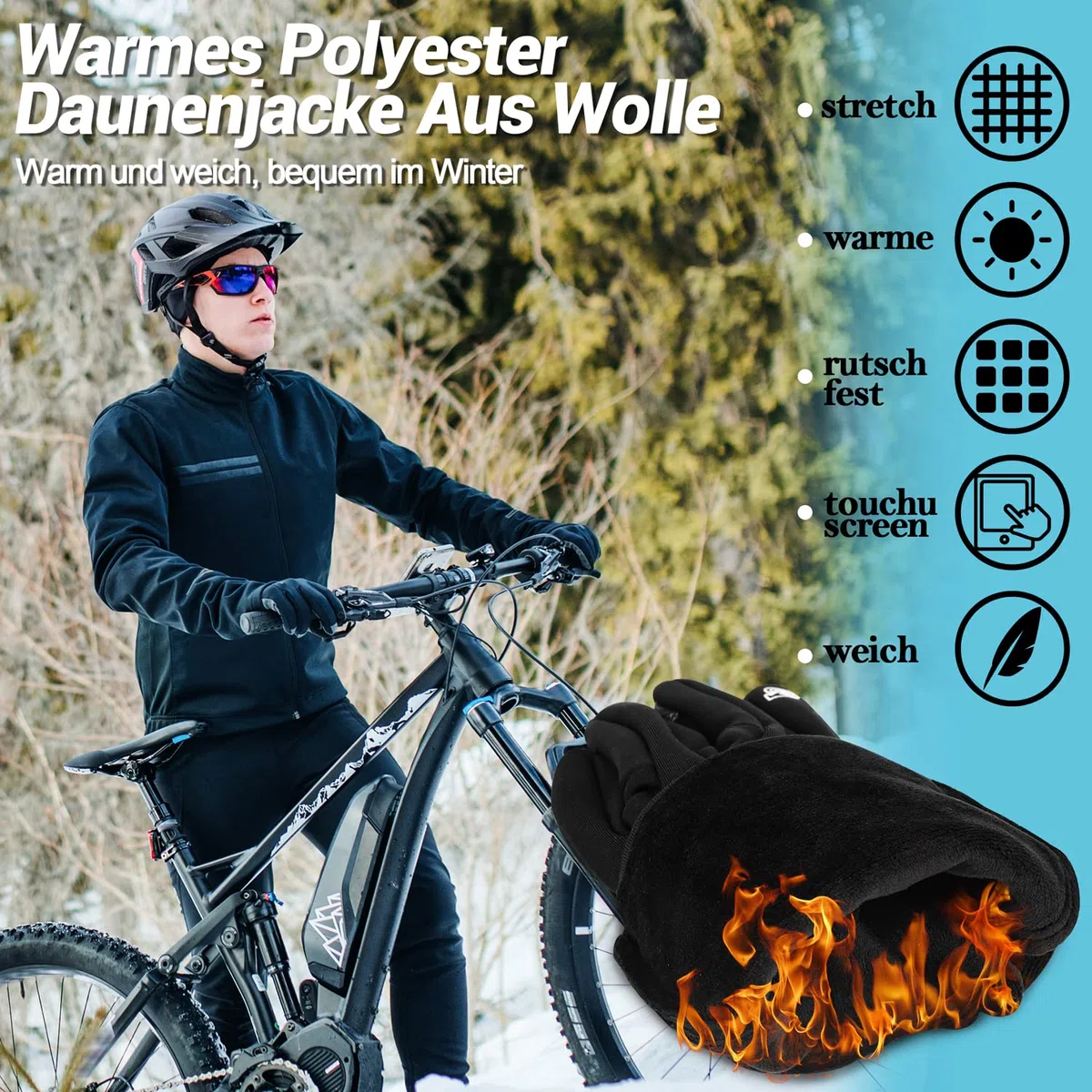 IRYNA Winter Thermo Handschuhe Herren Damen,Fahrradhandschuhe Winddichte Wasserdicht Elastisch rutschfest Touchscreen Handschuhe Radsporthandschue Sporthandschuhe Laufhandschuhe (Schwarz, L)