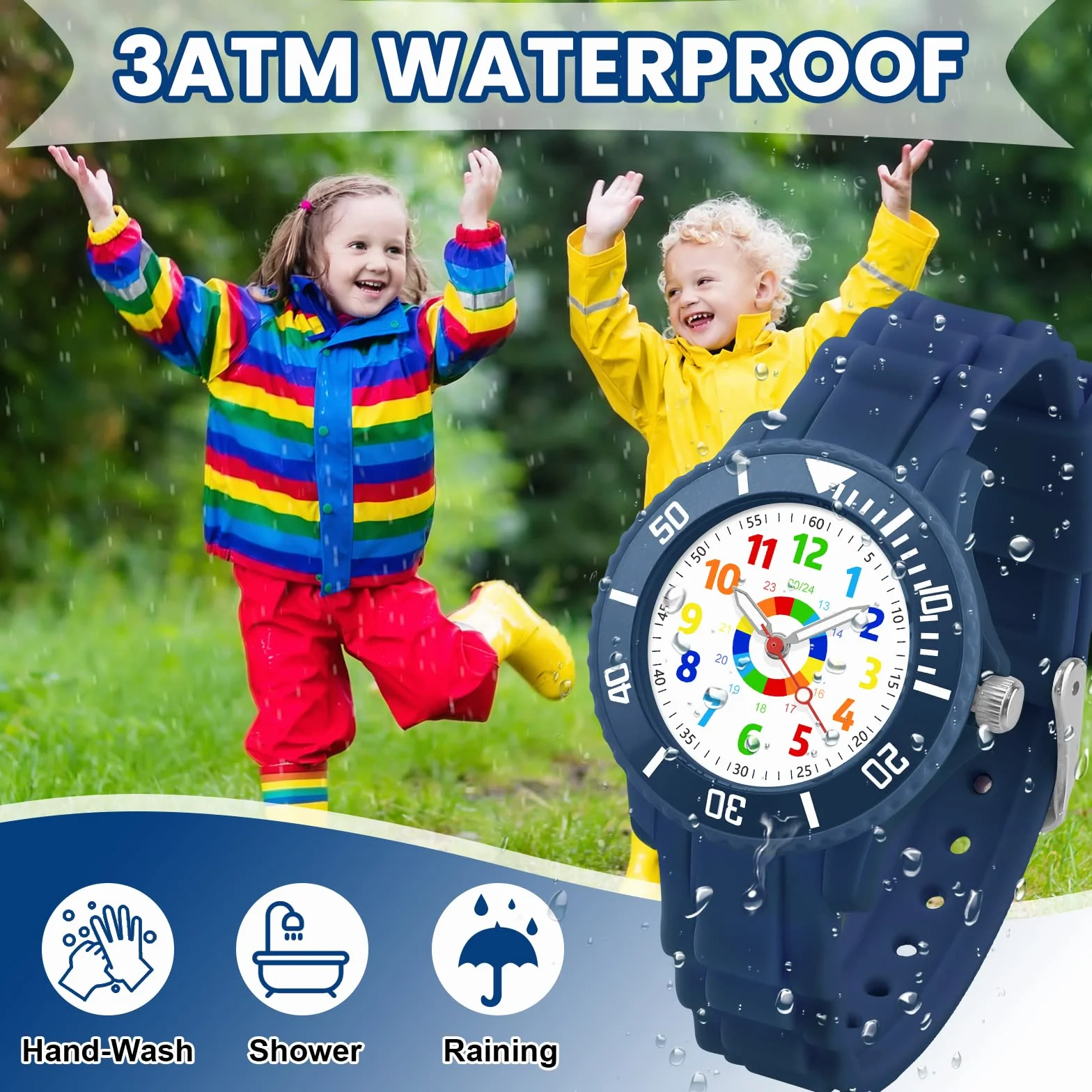 DTKID Kinderuhr Junge Mädchen,Lern Armbanduhr Kinder Mit Drehbarem Lünettenring,3ATM Wasserdicht,Kinder Uhren Analog Für 5-15 Jahre