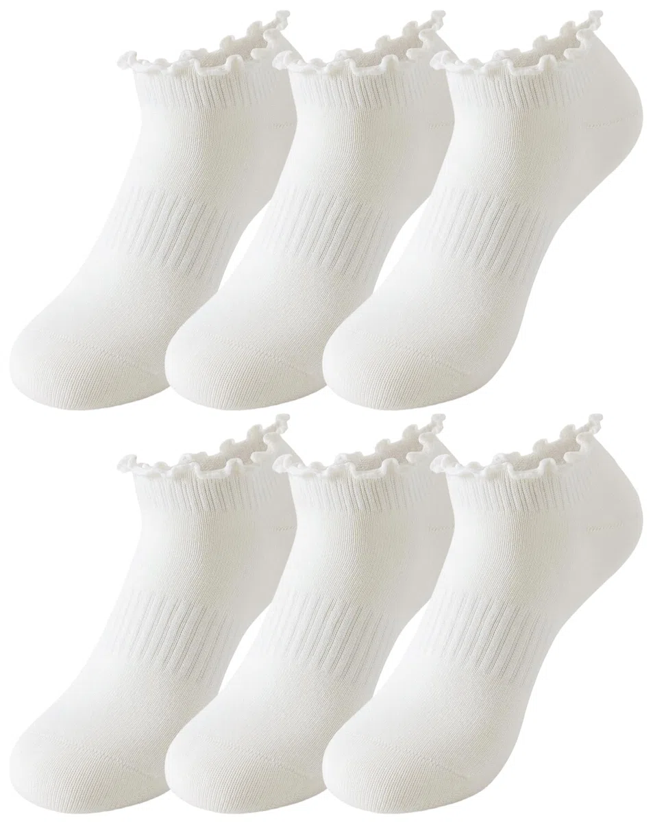 Yawlsow 6 Paar Rüschen Socken Damen Baumwollsocken Knöchelsocken Söckchen mit Rüsche weiche kurze Sommersocken für Sneaker Loafer Freizeitschuhe