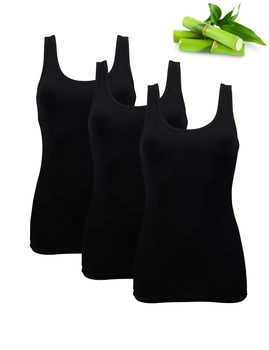 Basic Treasure 3er-Pack Unterhemden Damen Bambus, Spaghetti-/Breitträger