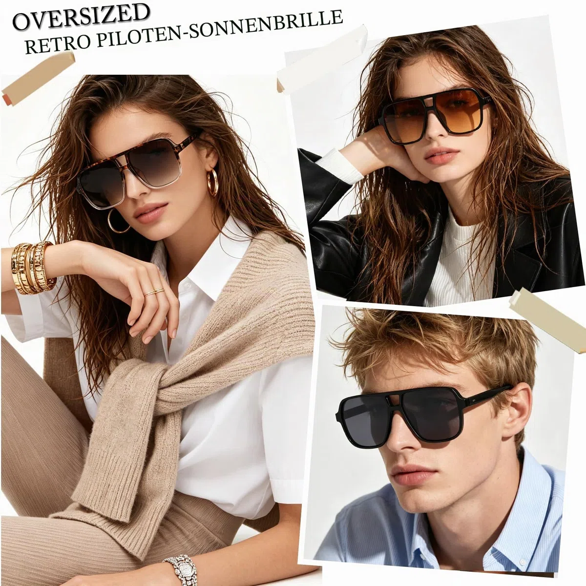 Long Keeper Retro Pilot Sonnenbrille Pilotenbrille Herren Damen Quadratisch Sonnenbrille Groß 70er Klassisch Eckige Pilot Retro Brille UV400
