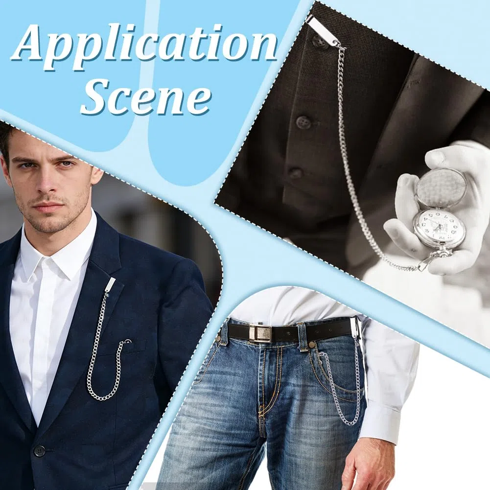 AHANDMAKER Edelstahl Taschenuhr Kette Vintage Männer Taschenuhr Anhänger Kette Klassische Westen Ketten für Brieftasche Jeans Dekoration Geburtstag Vatertag Geschenke