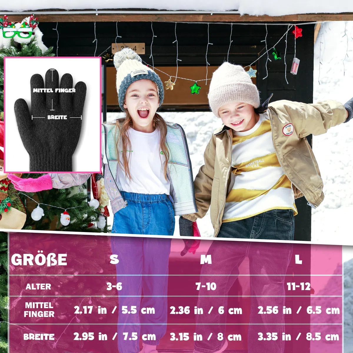ineepor Unisex Handschuhe Kinder Fleece für Jungen Mädchen - Touchscreen Thermo Winter Kinderhandschuhe Warm & Gefüttert, Wolle Strickhandschuhe Flauschig Kuschelig für 3-12 Jahre