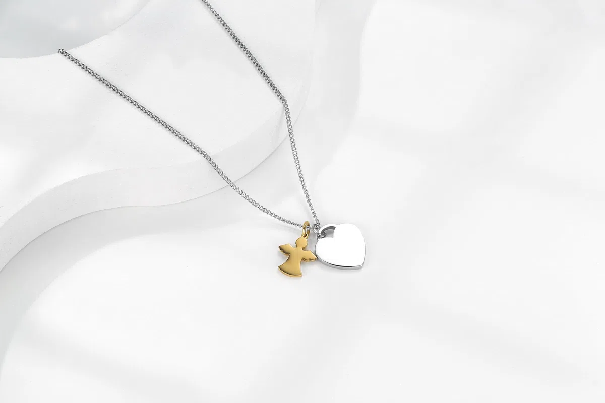 TMT Personalisierte Taufkette für Mädchen mit Schutzengel oder Kreuz (silber & rose-gold) | Kette mit Namen Gravur | Ideal als Geschenk zur Einschulung, Firmung, Taufe, Taufgeschenke für Mädchen