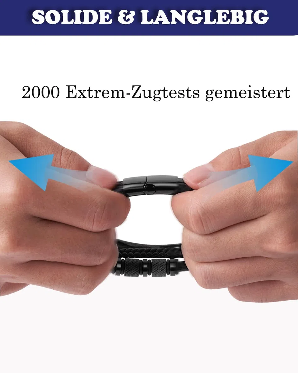 Armband Herren - Lederarmband - Edelstahl-Magnetschließe Armband - Geflochtenes Lederarmband - Armbänder für Herren als Geschenk für Geburtstag, Valentinstag, Weihnachten oder Vatertag Schwarz