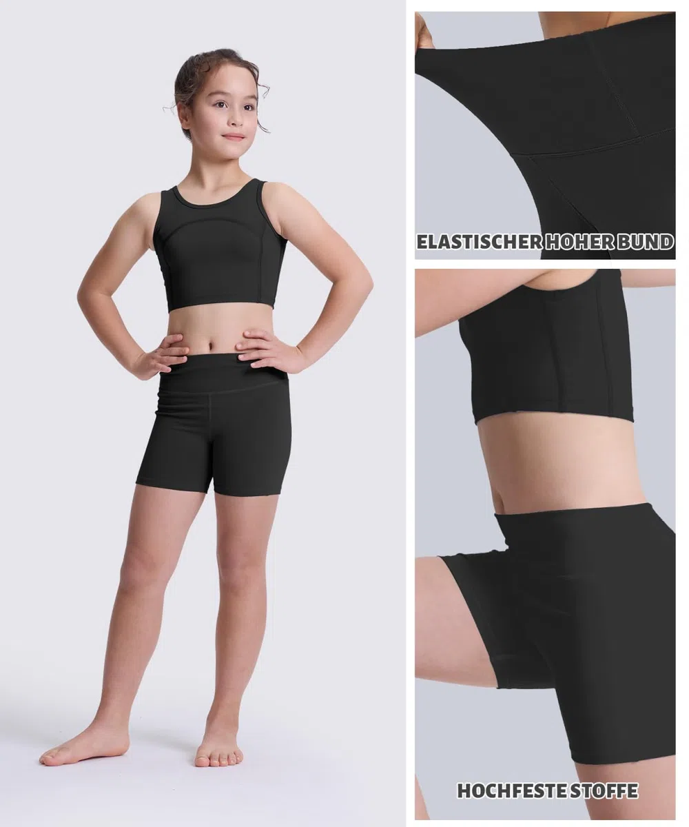 3er Pack 4in Mädchen Shorts – Stretch Kurze Leggings für Kinder, Elastische High-Waist Scrunch-Radlerhose für 6-16 Jahre