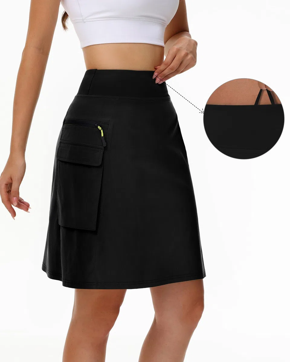 Kimmery Schnell trocknender Cargo-Rock für Damen, mit 5 Taschen, hohe Taille, Golfröcke für lässiges Wandern