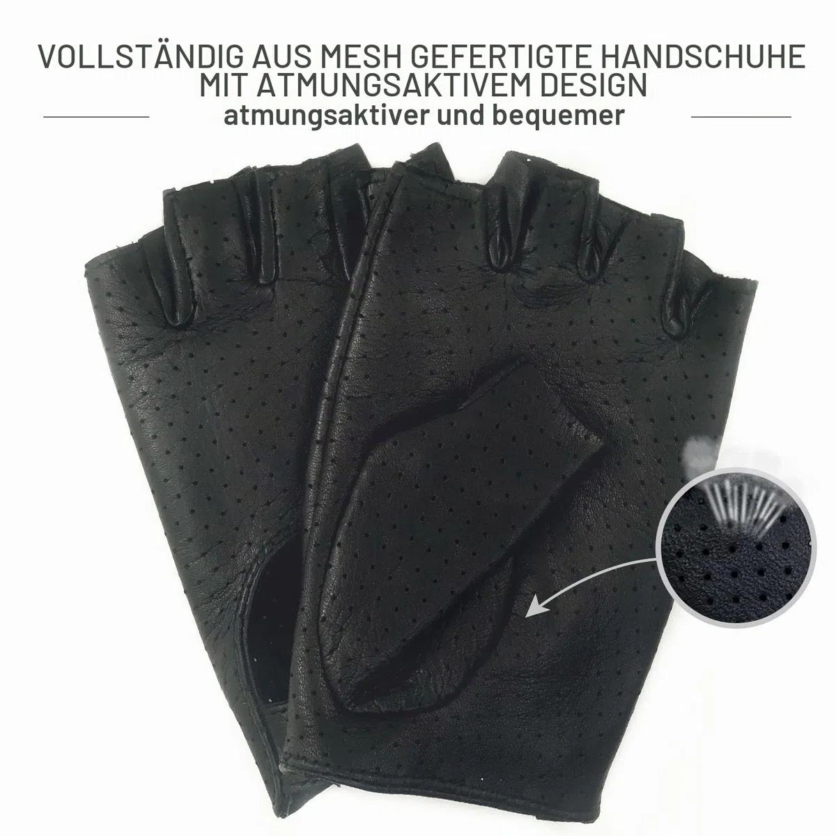 Herren-Lederhandschuhe Vollmaschige Fingerlose Halbfinger-Fahrhandschuhe