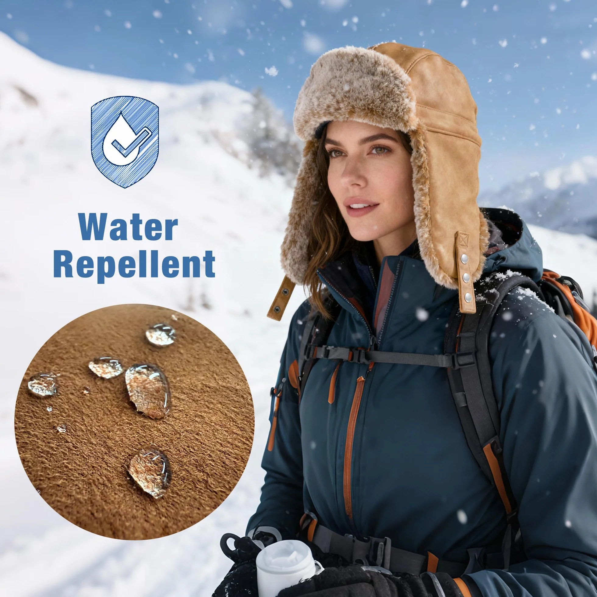 Unigear Wintermütze mit Ohrenklappen, Unisex Warme Schneedichte Fliegermütze Kunstfellmütze mit Winddichte Abnehmbarer Gesichtsmaske für Skifahren, Schlittschuhlaufen und andere Outdoor-Aktivitäten