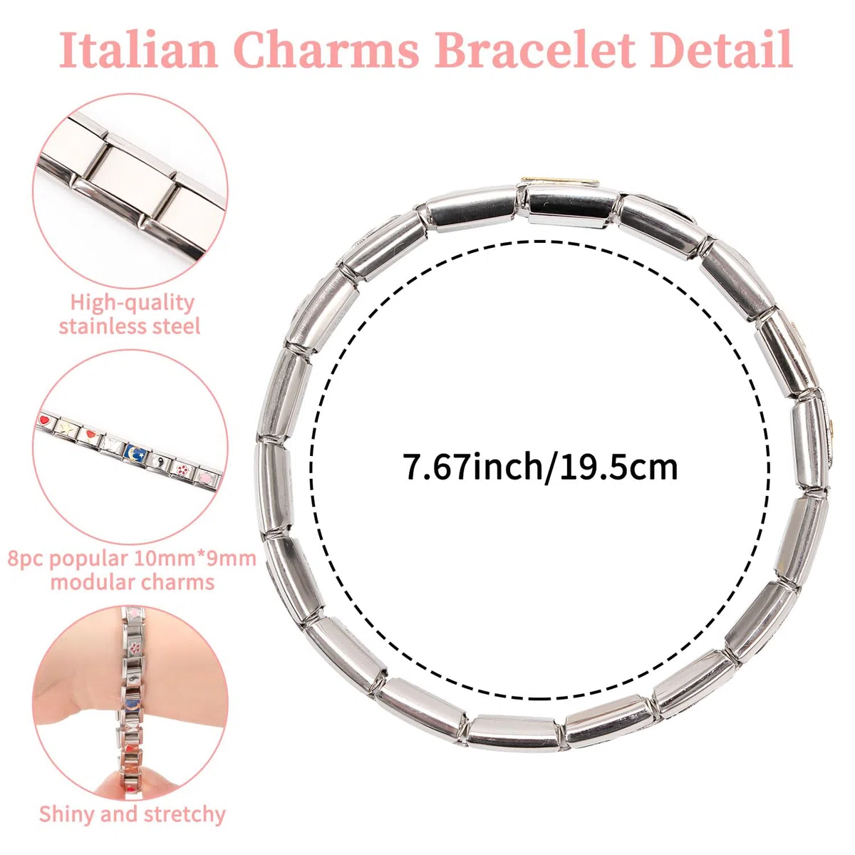 Italian Charms Bracelet, 8 zusätzlich Italian Charms mit Öffnungswerkzeugen,9mm Abnehmbar Module für Italienische Armbänder, Edelstahl Italian Charm Bracelet Charms, Italian Style Charms für Damen