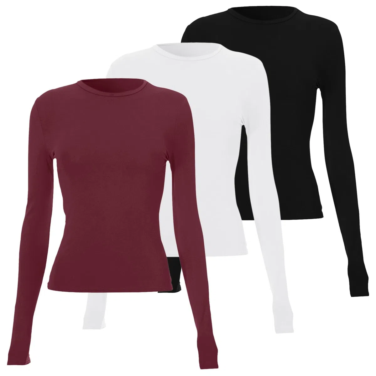 3er Pack Basic Langarmshirt Damen Eng Slim Fit Y2k Tshirt Crop Top Sexy Enge Bauchfreies Oberteile Lässig Rundhals Gym Sport Oberteil Top Teenager Mädchen Streetwear Long Sleeve Shirt