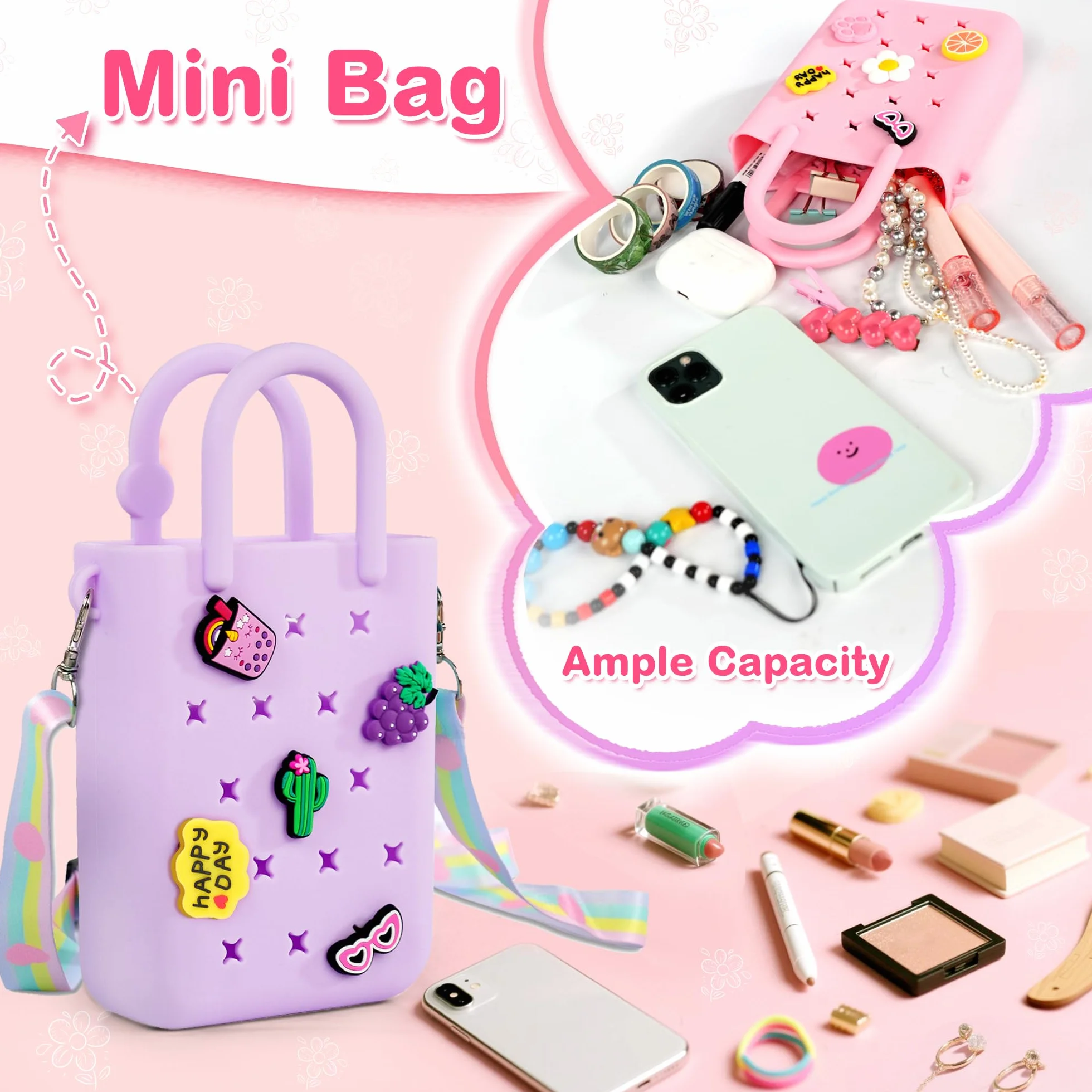 Oudizz Silikon Loch Handtasche Kleinkind Geldbörse Crossbody Bag
