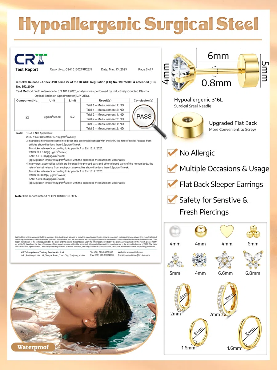 CASSIECA 12 Paar Ohrringe Gold Silber Set, 316L Chirurgenstahl Ohrringe für Damen Herren Medizinische Ohrstecker und Creolen für Mehrfachpiercing 14K Vergoldet Helix Tragus Piercing Ohr Gold Silber